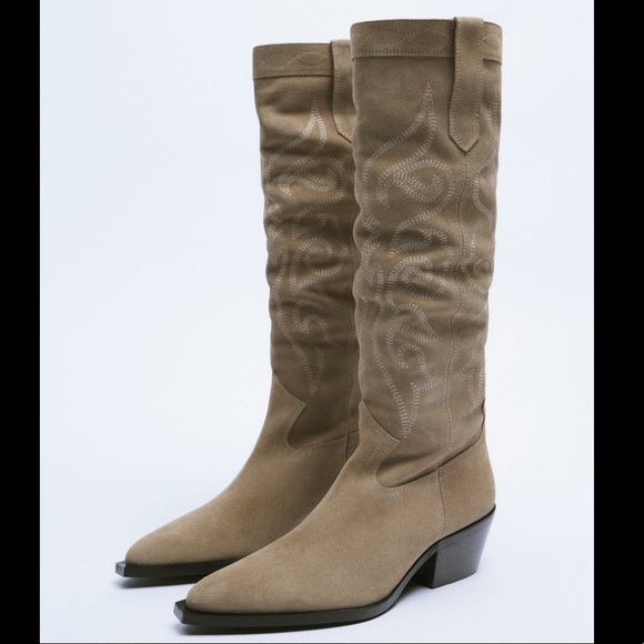 NWT Zara split leather cowboy boots 7.5 - Picture 6 of 9